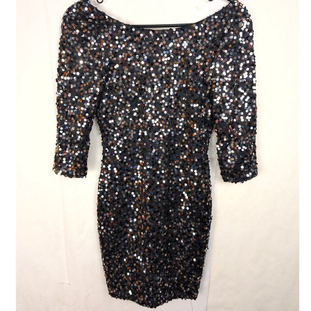Crystal Doll black iridescent sequin dress Size S Glam Retro Cocktail Whimsigoth